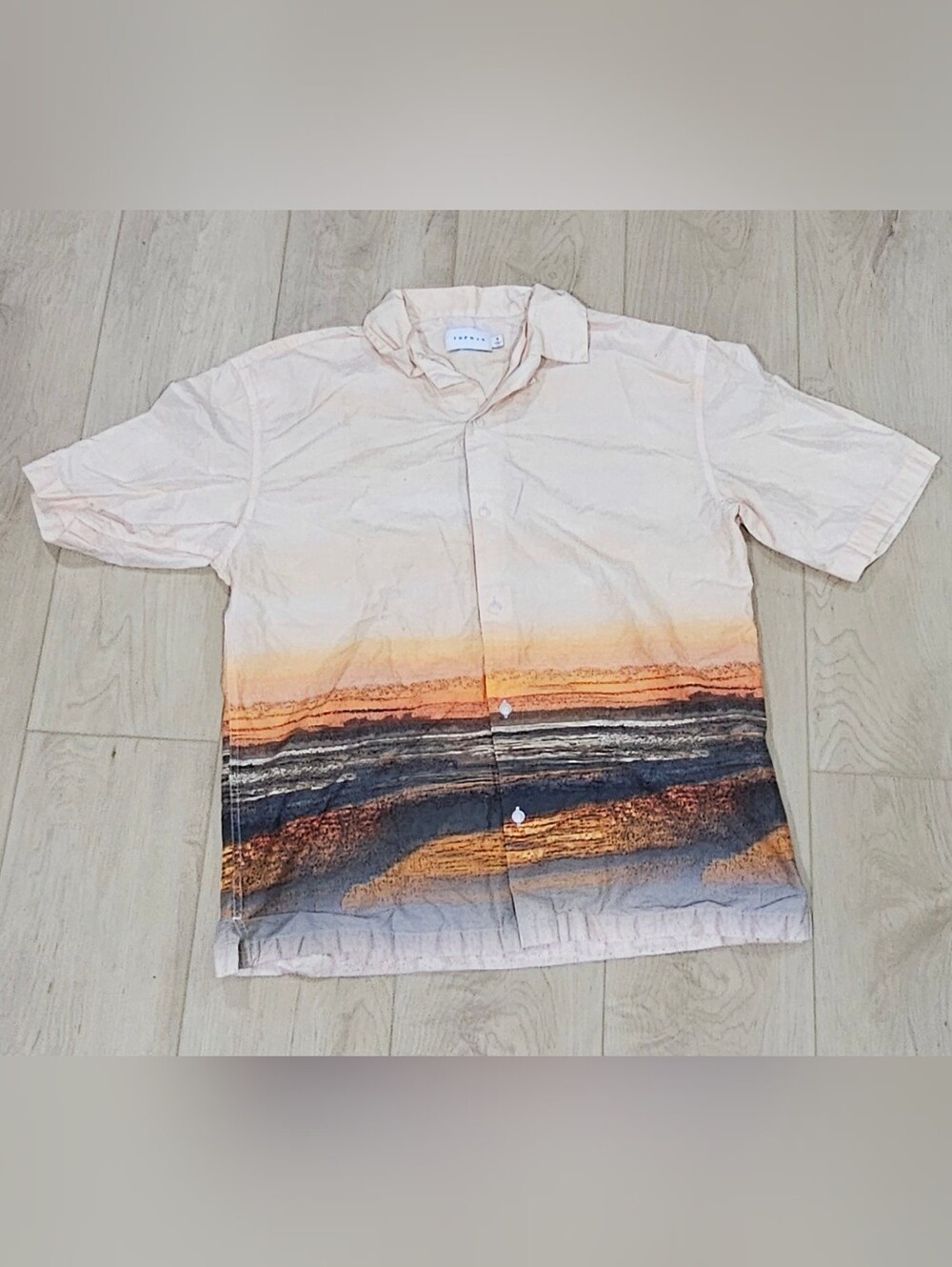 Topman Sunset Graphic Short Sleeve Button-Down Shirt - Men's S